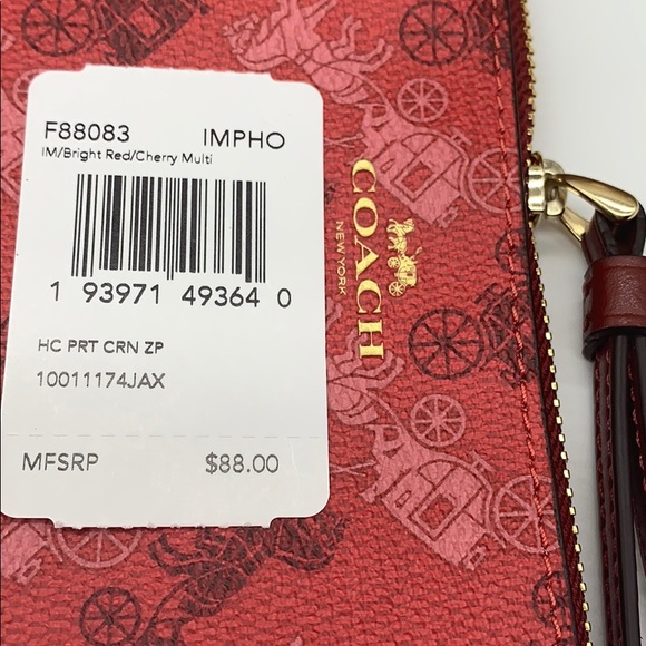 COACH Corner Zip Wristlet Im/bright red/cherry mul - Picture 11 of 14